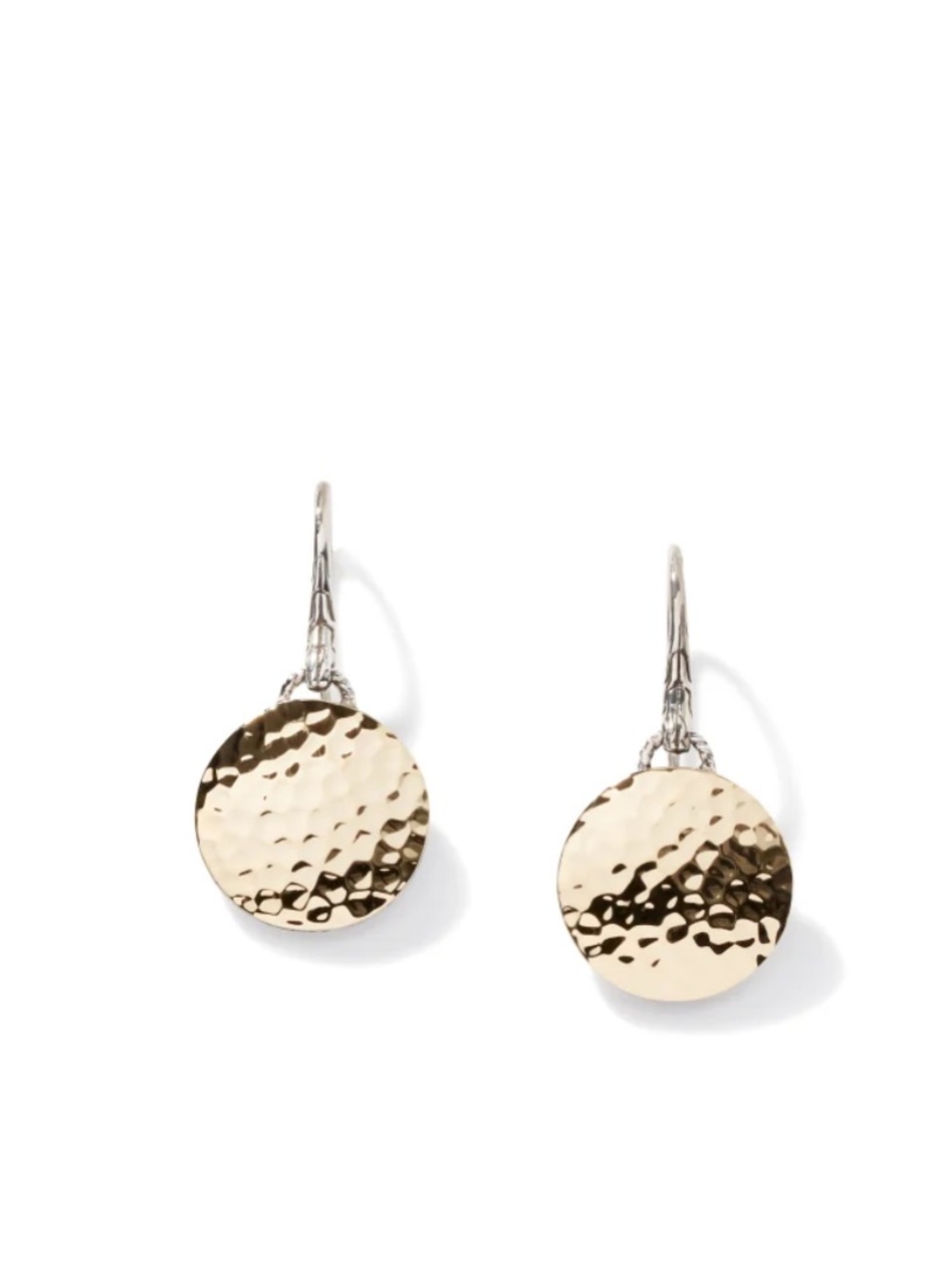 John Hardy Palu 18k and sterling silver hammered round drop earrings - Picture 3 of 13